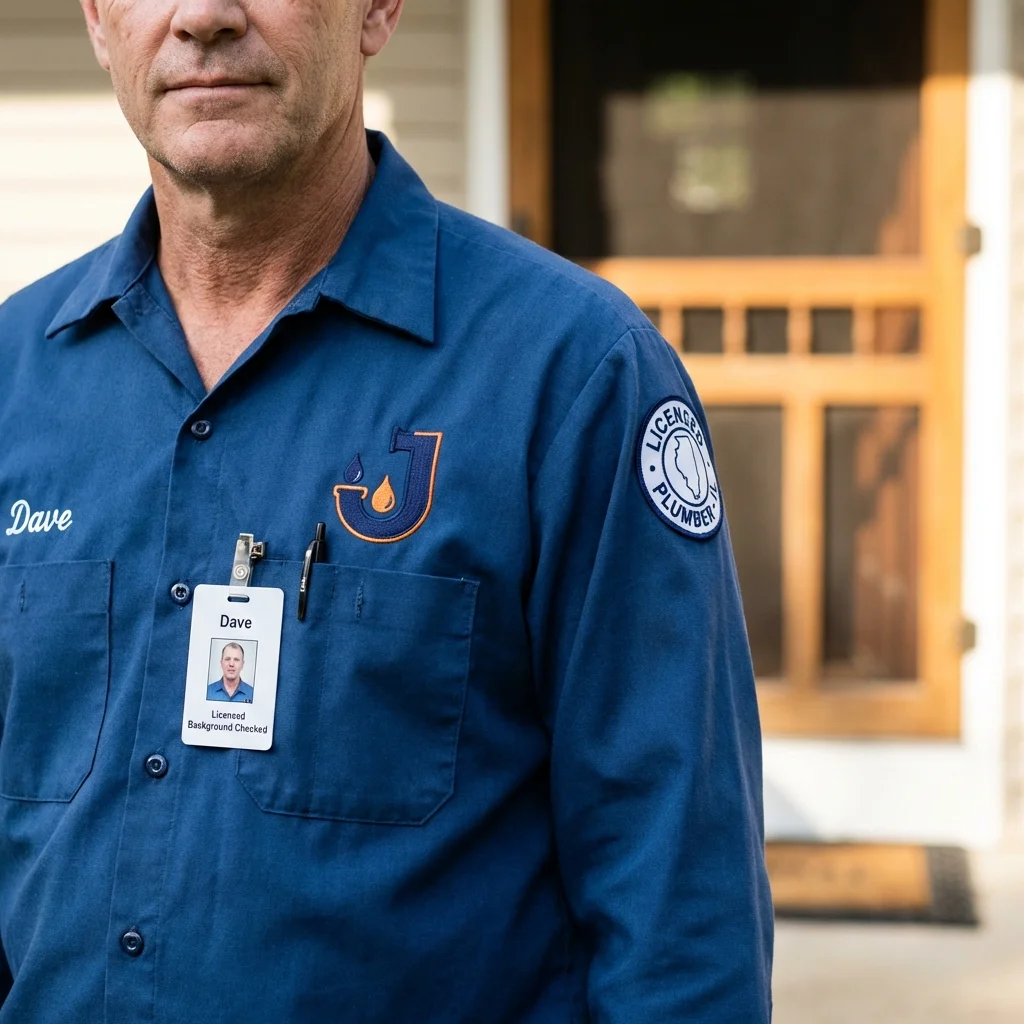 Licensed plumber showing ID badge in Starksboro, VT