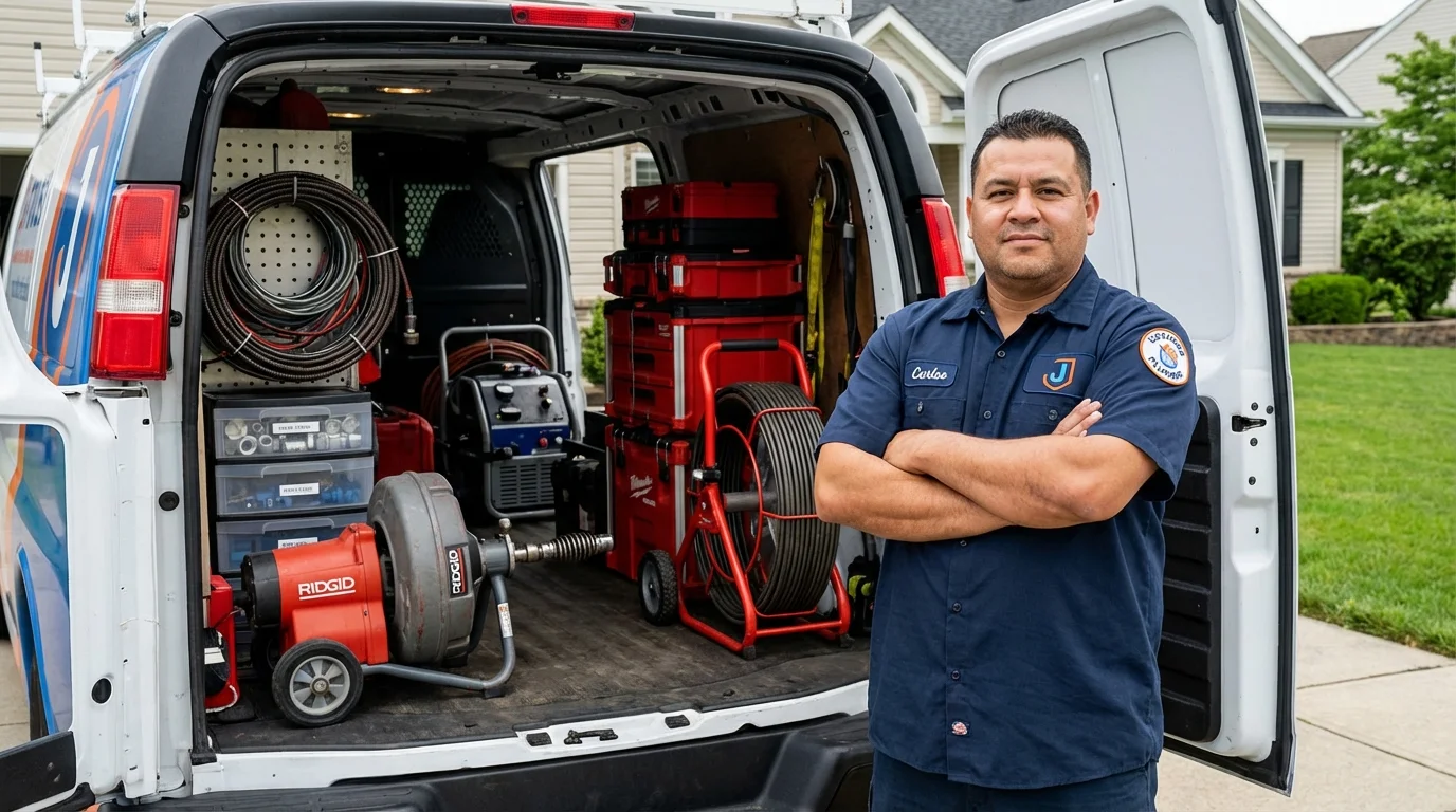 Professional drain cleaning equipment and Johns Plumbing LLC plumber in Starksboro