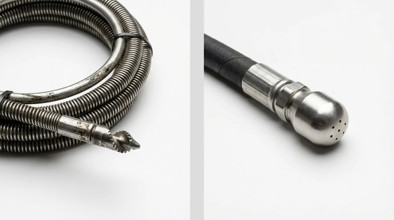 Drain snake cable and hydro jetting nozzle used for drain cleaning in Starksboro, VT