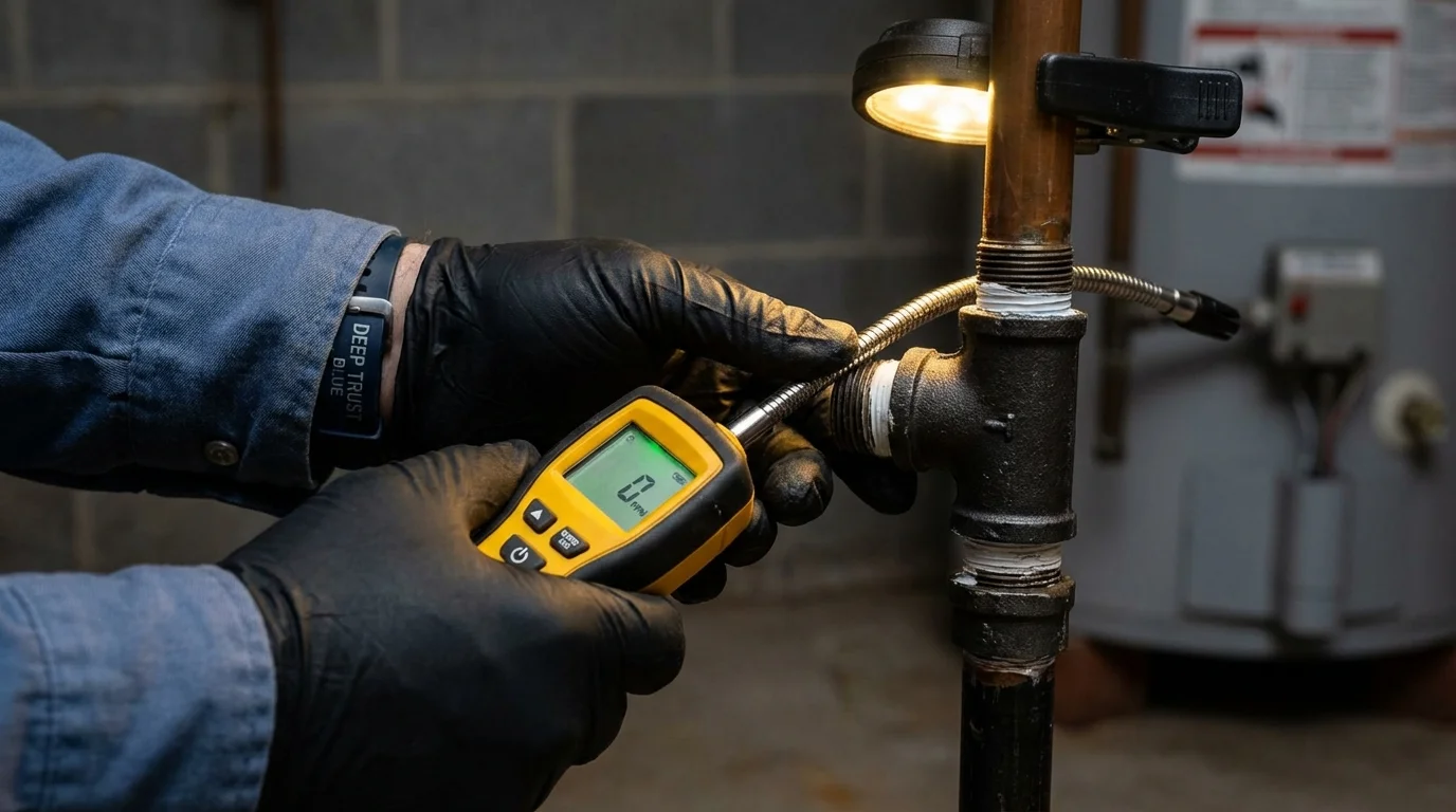 Gas leak detection with electronic sniffer by Johns Plumbing LLC in Starksboro